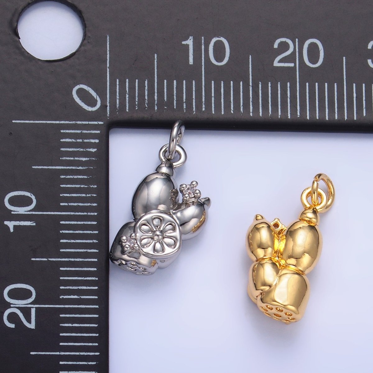 24K Gold Filled CZ Lotus Root Vegetable Charm in Gold & Silver | W360