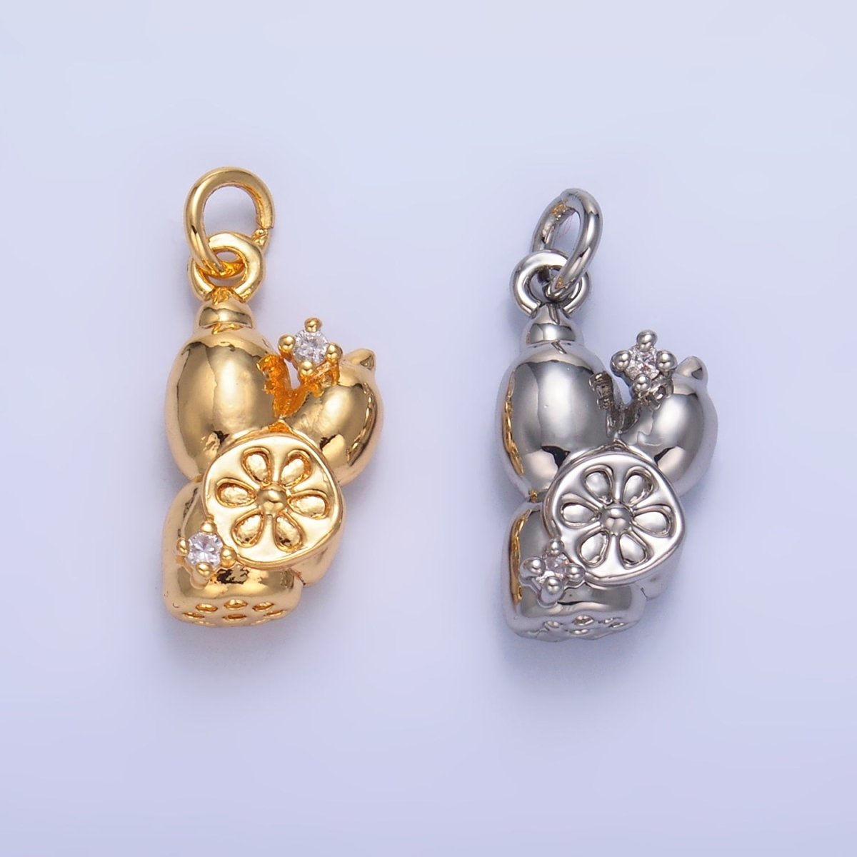 24K Gold Filled CZ Lotus Root Vegetable Charm in Gold & Silver | W360