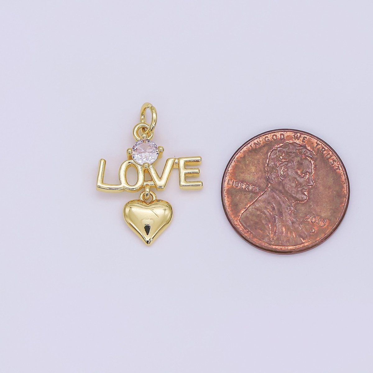 24K Gold Filled CZ "LOVE" Heart Drop Charm | AF481 - DLUXCA