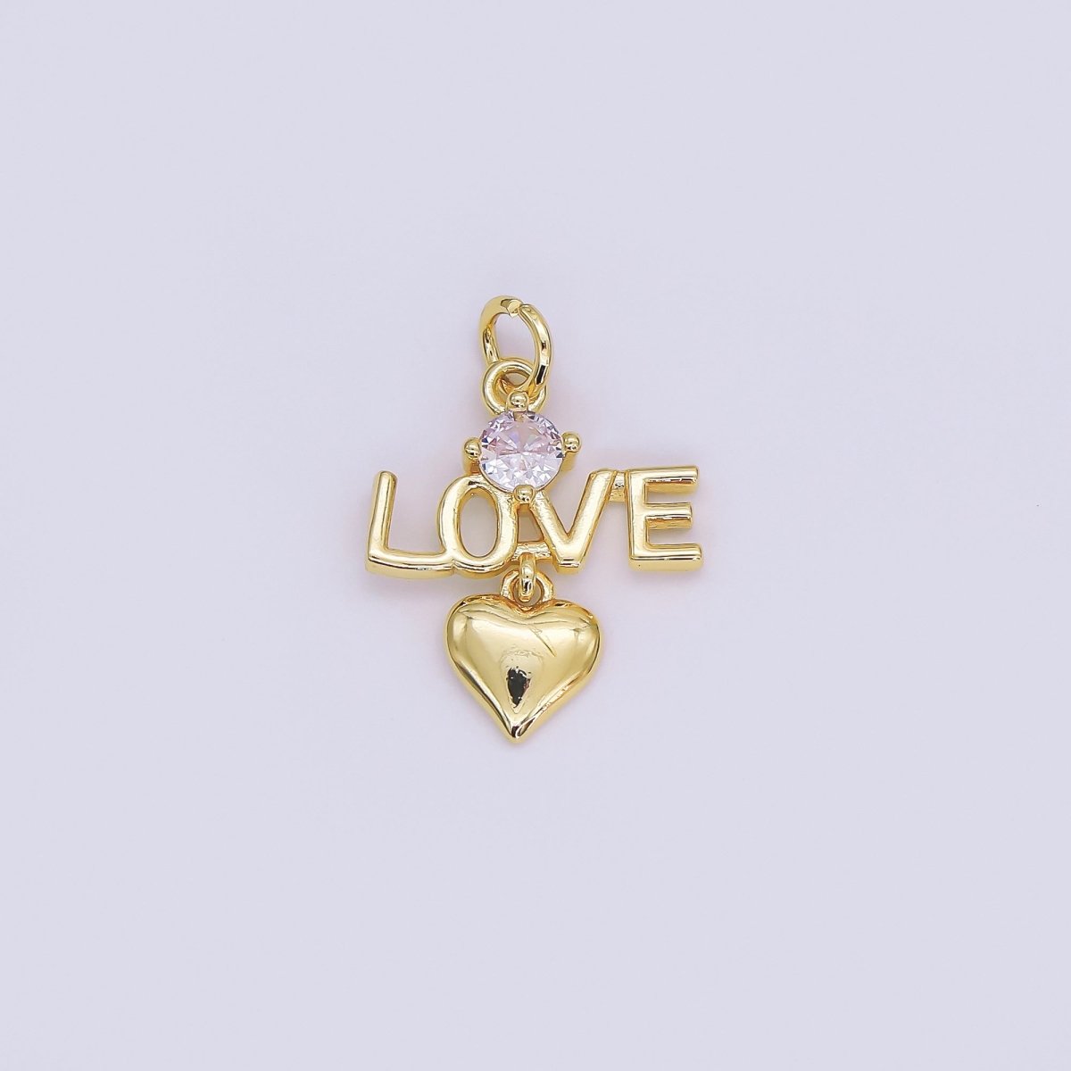 24K Gold Filled CZ "LOVE" Heart Drop Charm | AF481 - DLUXCA