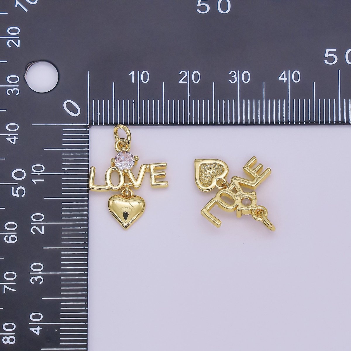 24K Gold Filled CZ "LOVE" Heart Drop Charm | AF481 - DLUXCA