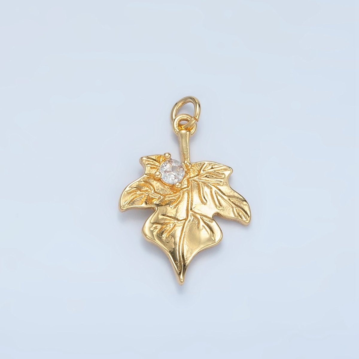 24K Gold Filled CZ Maple Leaf Nature Charm in Gold & Silver | E376