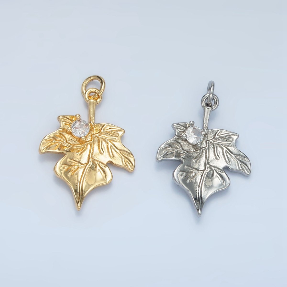 24K Gold Filled CZ Maple Leaf Nature Charm in Gold & Silver | E376