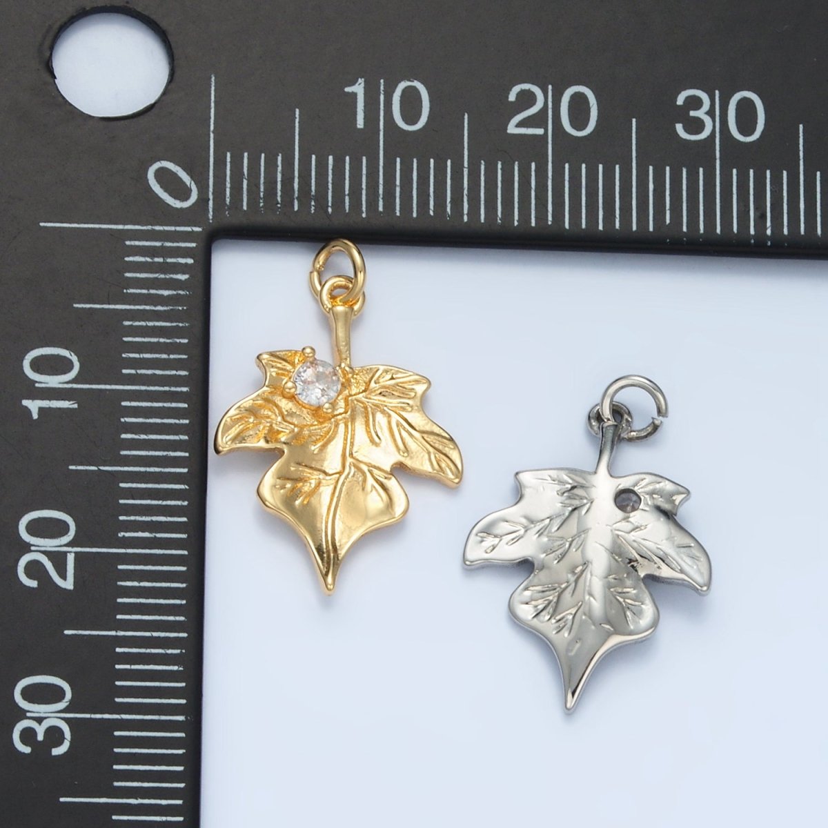 24K Gold Filled CZ Maple Leaf Nature Charm in Gold & Silver | E376