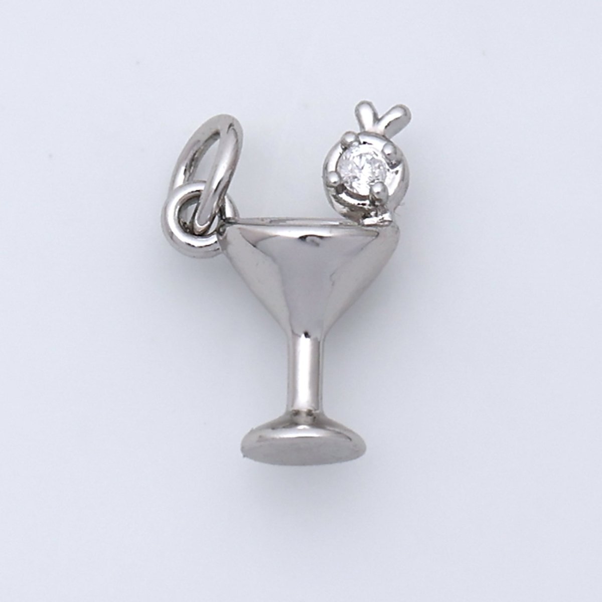 24K Gold Filled CZ Martini Alcoholic Drink 3D Multidimensional Charm in Gold & Silver | W805