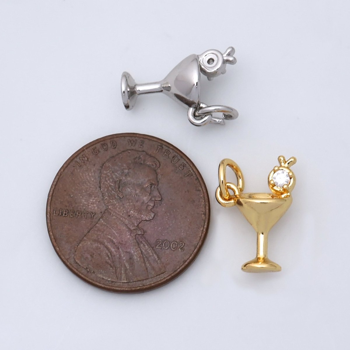 24K Gold Filled CZ Martini Alcoholic Drink 3D Multidimensional Charm in Gold & Silver | W805