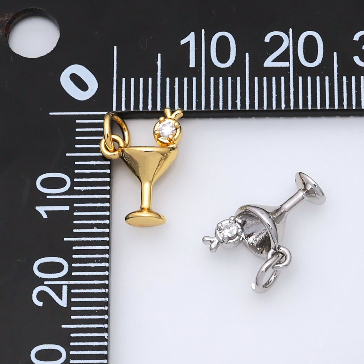 24K Gold Filled CZ Martini Alcoholic Drink 3D Multidimensional Charm in Gold & Silver | W805