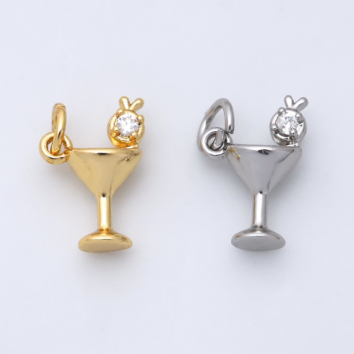 24K Gold Filled CZ Martini Alcoholic Drink 3D Multidimensional Charm in Gold & Silver | W805