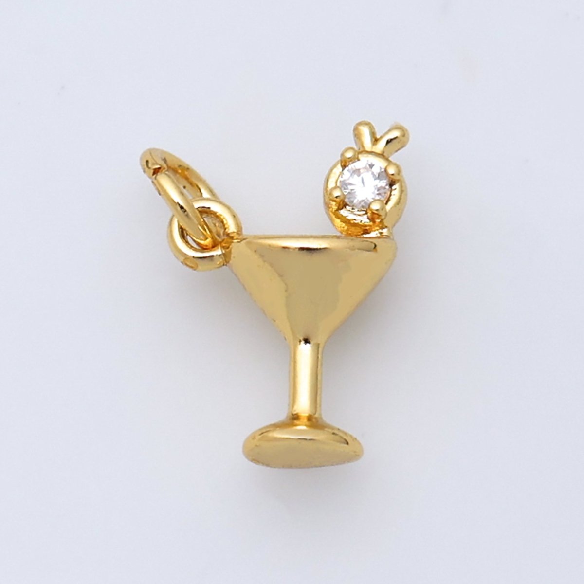 24K Gold Filled CZ Martini Alcoholic Drink 3D Multidimensional Charm in Gold & Silver | W805