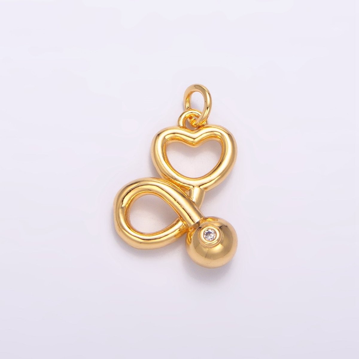 24K Gold Filled CZ Medical Doctor Stethoscope Heart Multidimensional Charm | W087 - DLUXCA