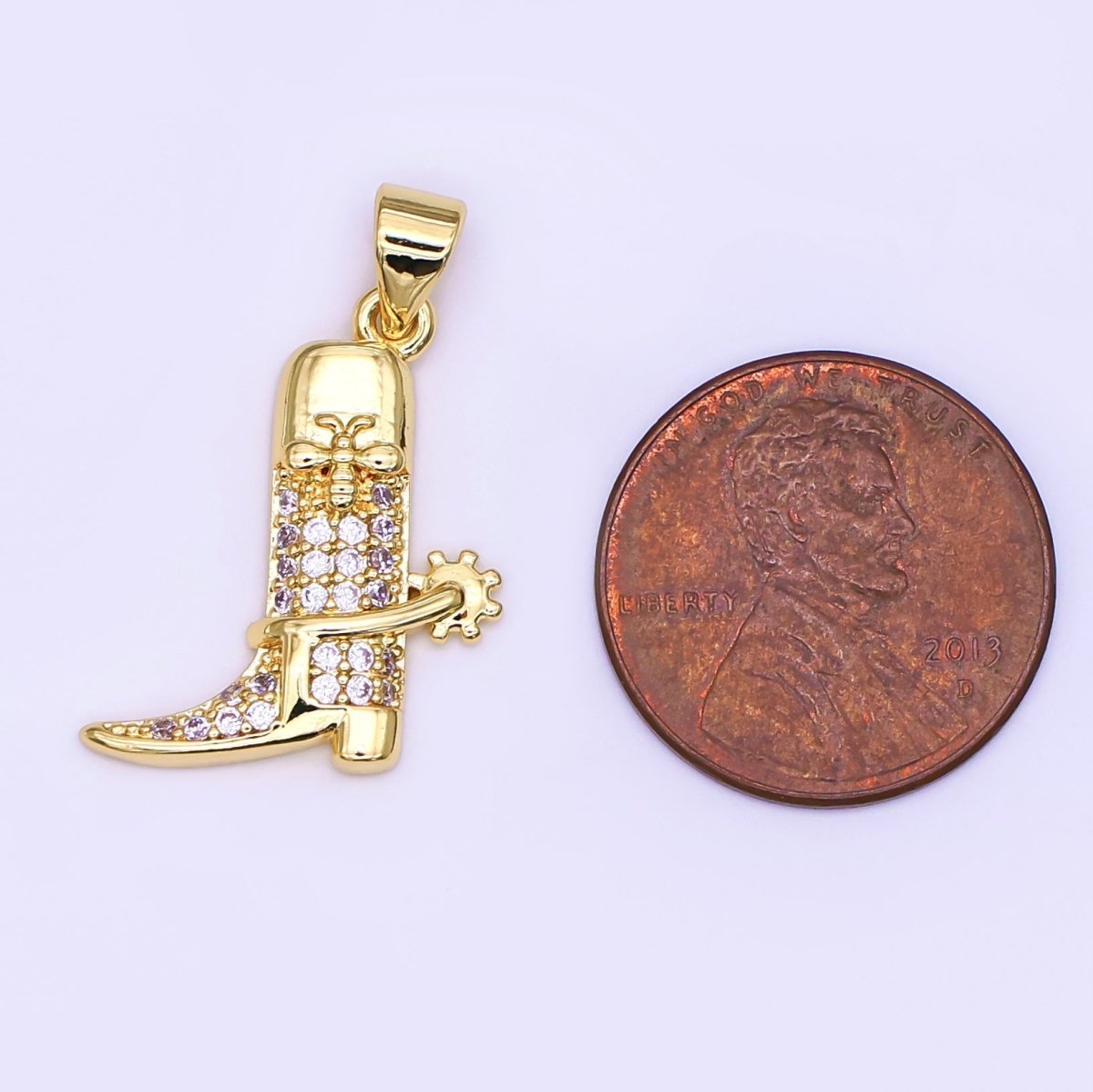 24K Gold Filled CZ Micro Paved Bee Cowboy Boot Pendant| AH469 - DLUXCA