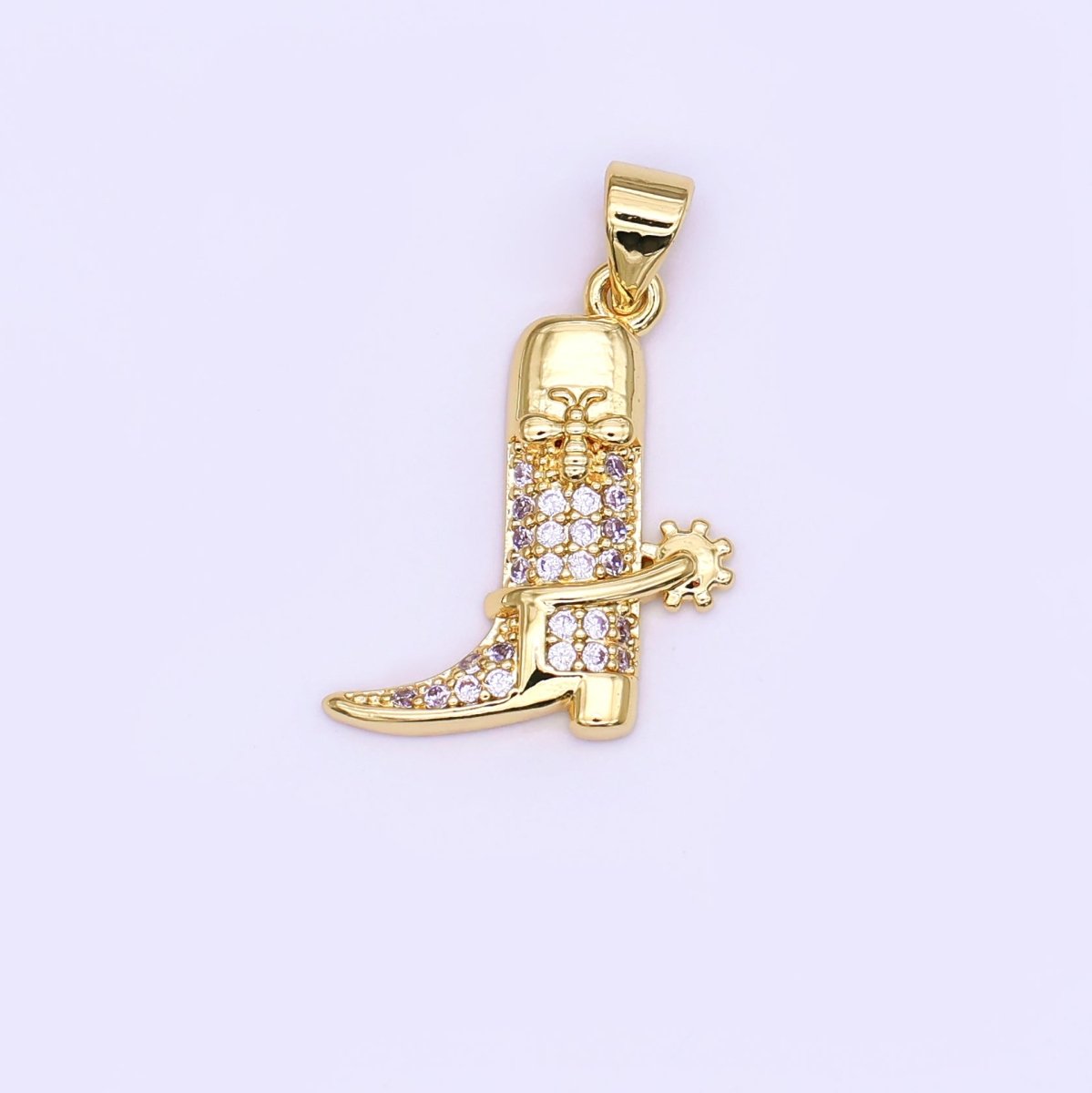 24K Gold Filled CZ Micro Paved Bee Cowboy Boot Pendant| AH469 - DLUXCA