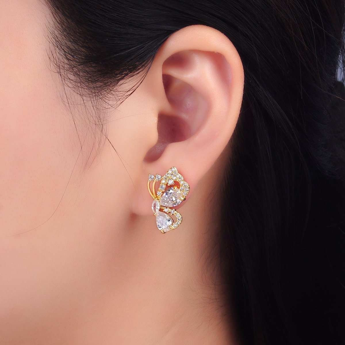 24K Gold Filled CZ Micro Paved Butterfly Insect Earrings Set | AB986 - DLUXCA