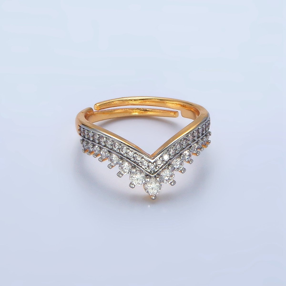 24K Gold Filled CZ Micro Paved Chevron Mixed Metal Ring | O1424 - DLUXCA