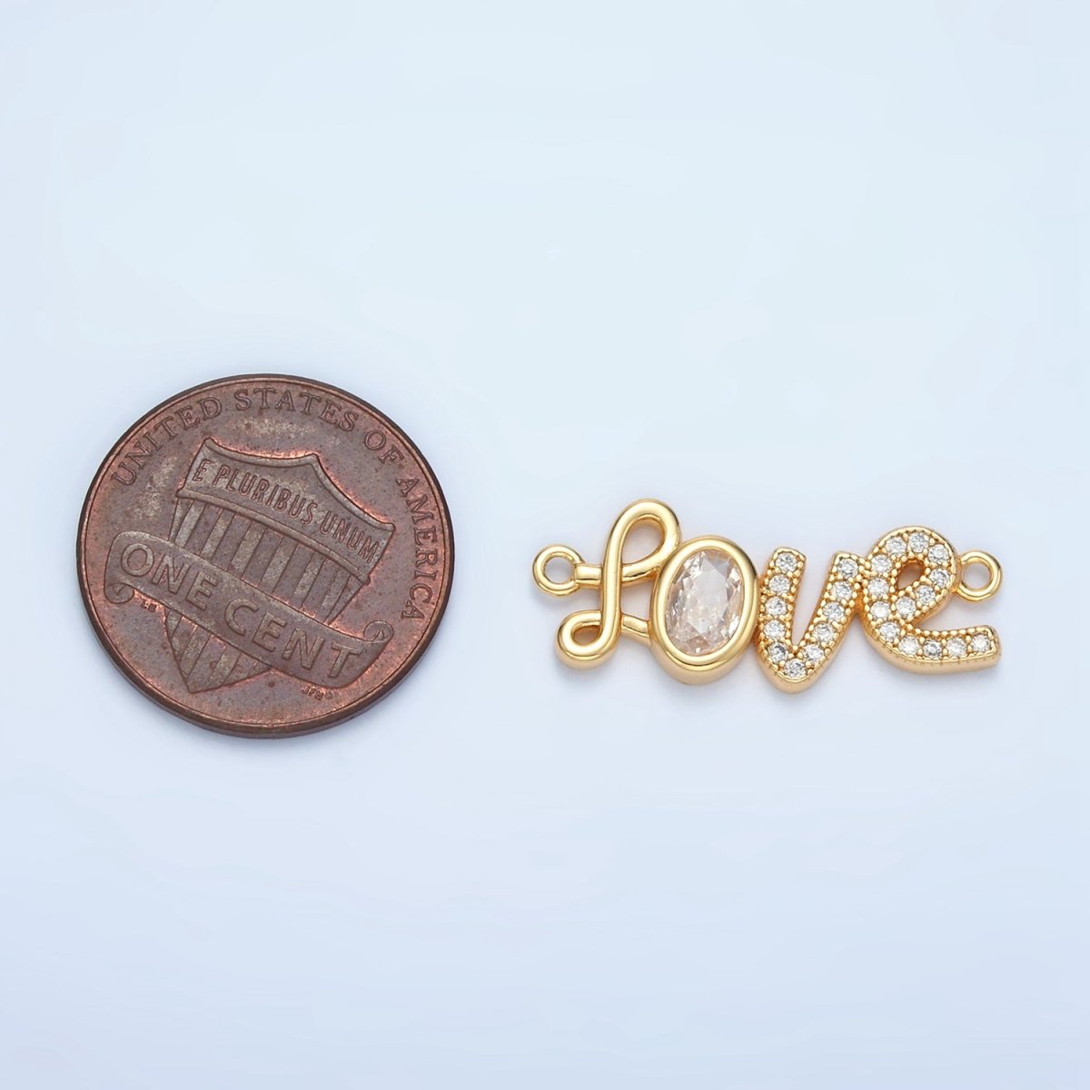 24K Gold Filled "Love" Cursive Micro Paved CZ Connector | F228