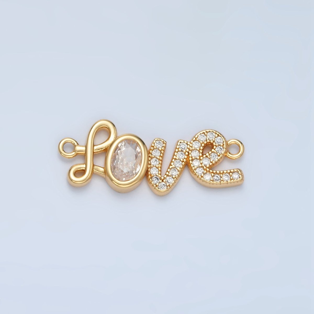 24K Gold Filled "Love" Cursive Micro Paved CZ Connector | F228