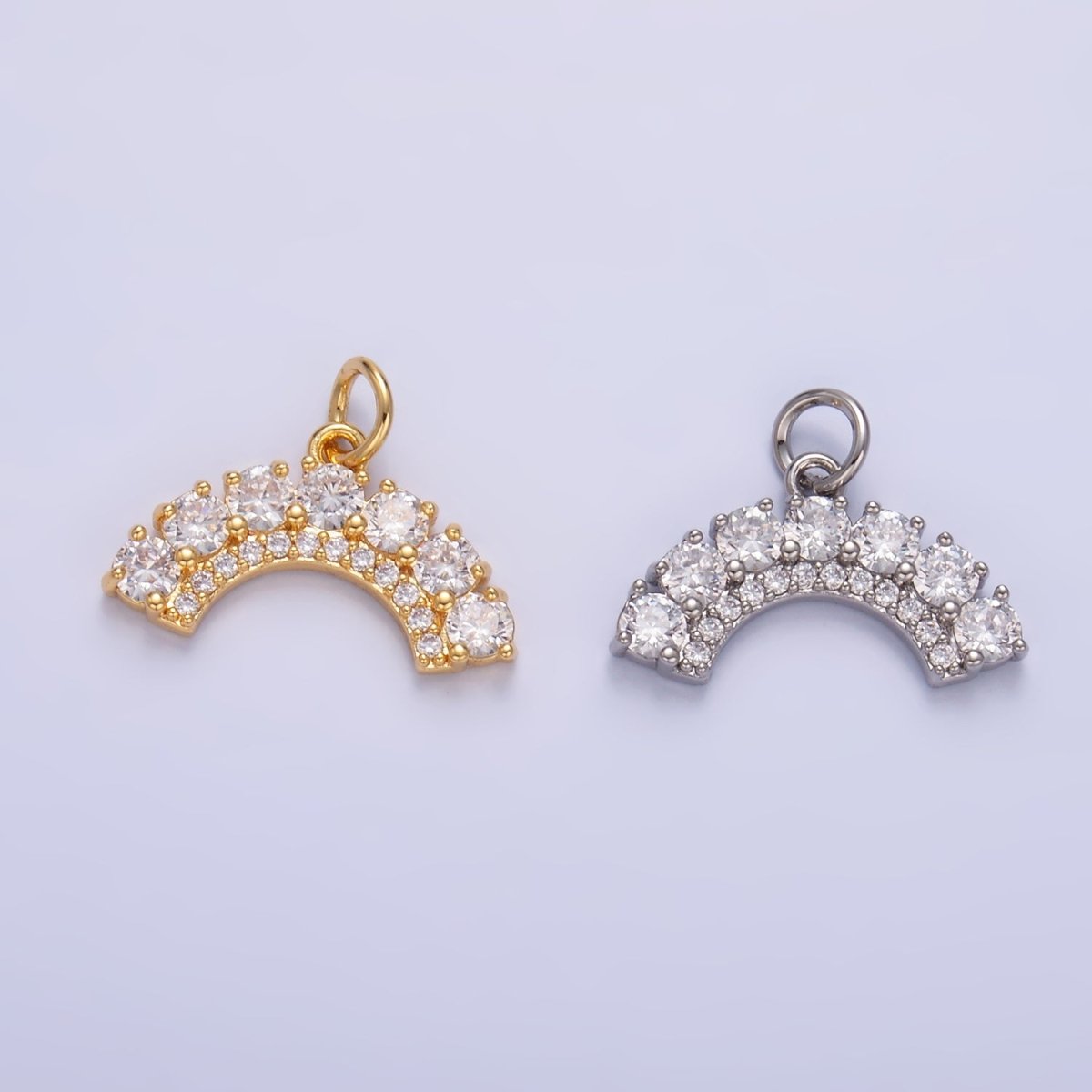 24K Gold Filled CZ Micro Paved Curved Geometric Charm in Gold & Silver | W419