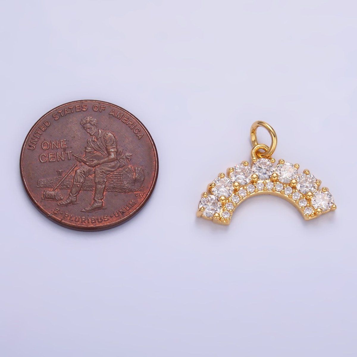 24K Gold Filled CZ Micro Paved Curved Geometric Charm in Gold & Silver | W419