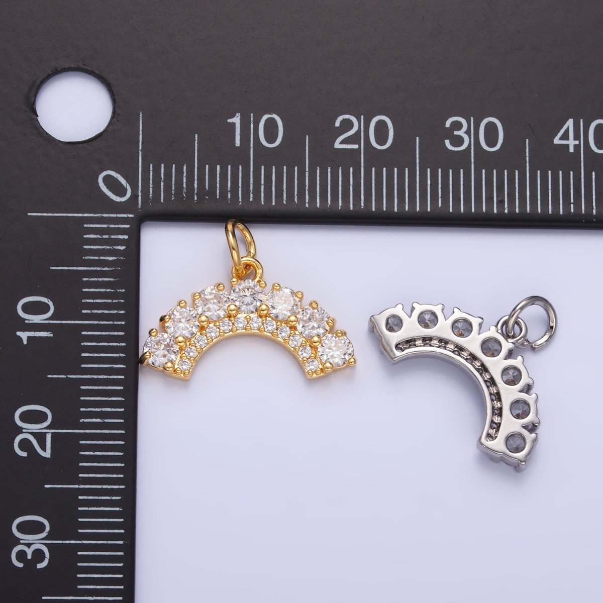 24K Gold Filled CZ Micro Paved Curved Geometric Charm in Gold & Silver | W419