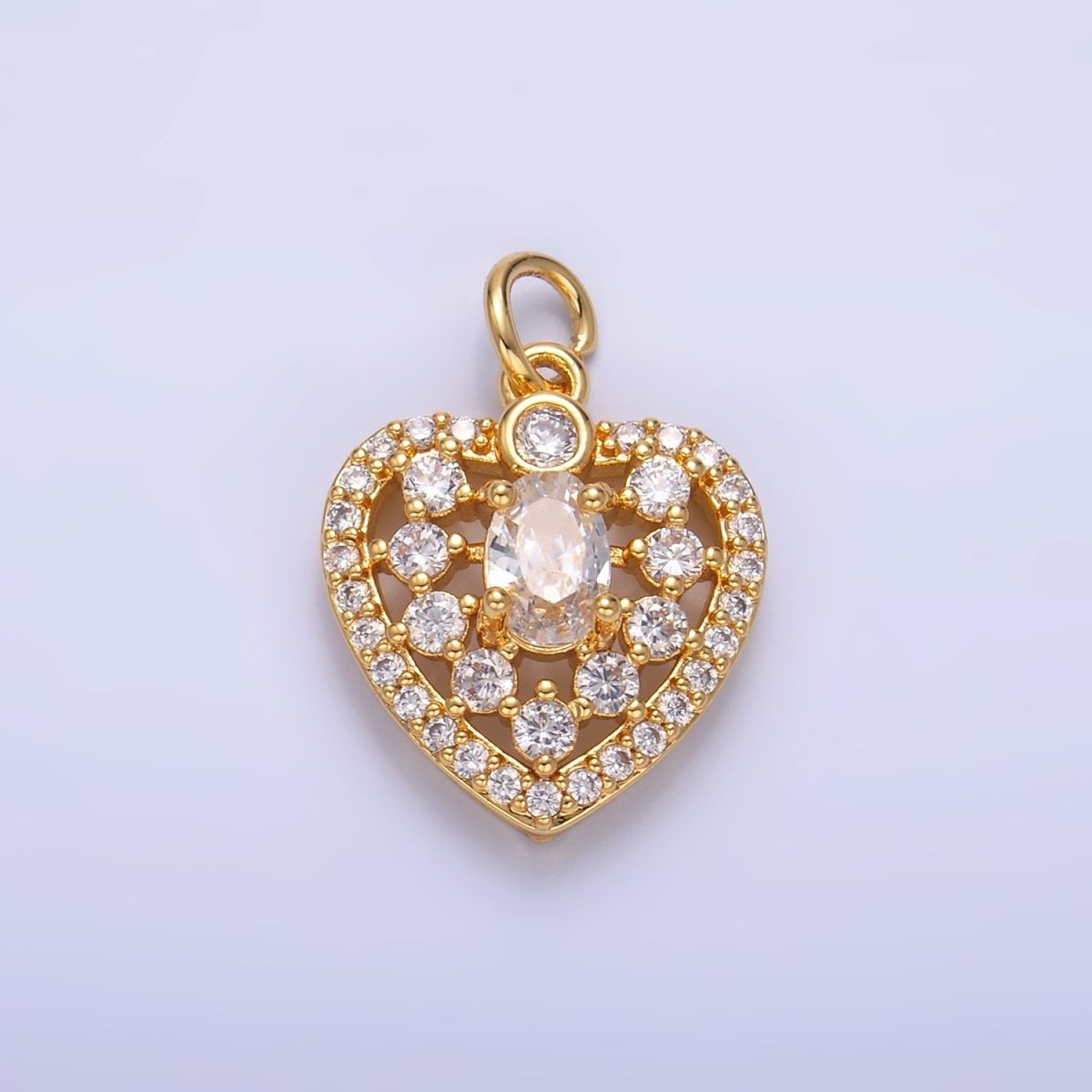 24K Gold Filled CZ Micro Paved Heart Charm in Gold & Silver | W802