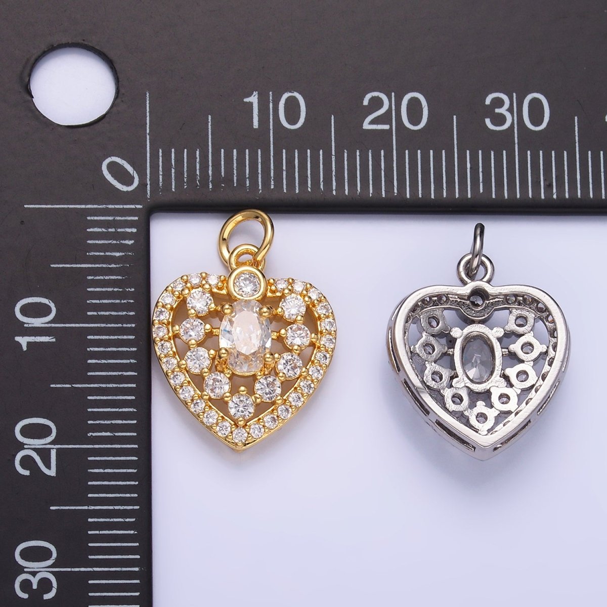 24K Gold Filled CZ Micro Paved Heart Charm in Gold & Silver | W802