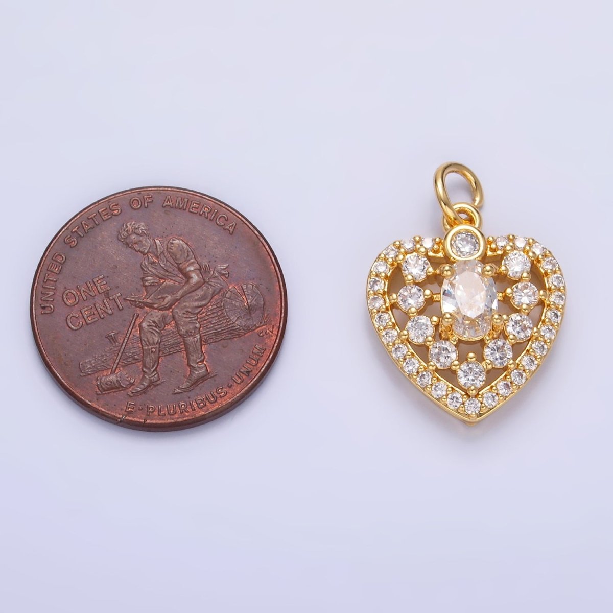 24K Gold Filled CZ Micro Paved Heart Charm in Gold & Silver | W802