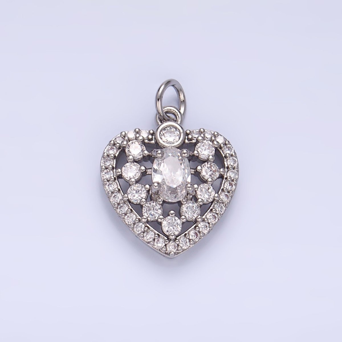 24K Gold Filled CZ Micro Paved Heart Charm in Gold & Silver | W802