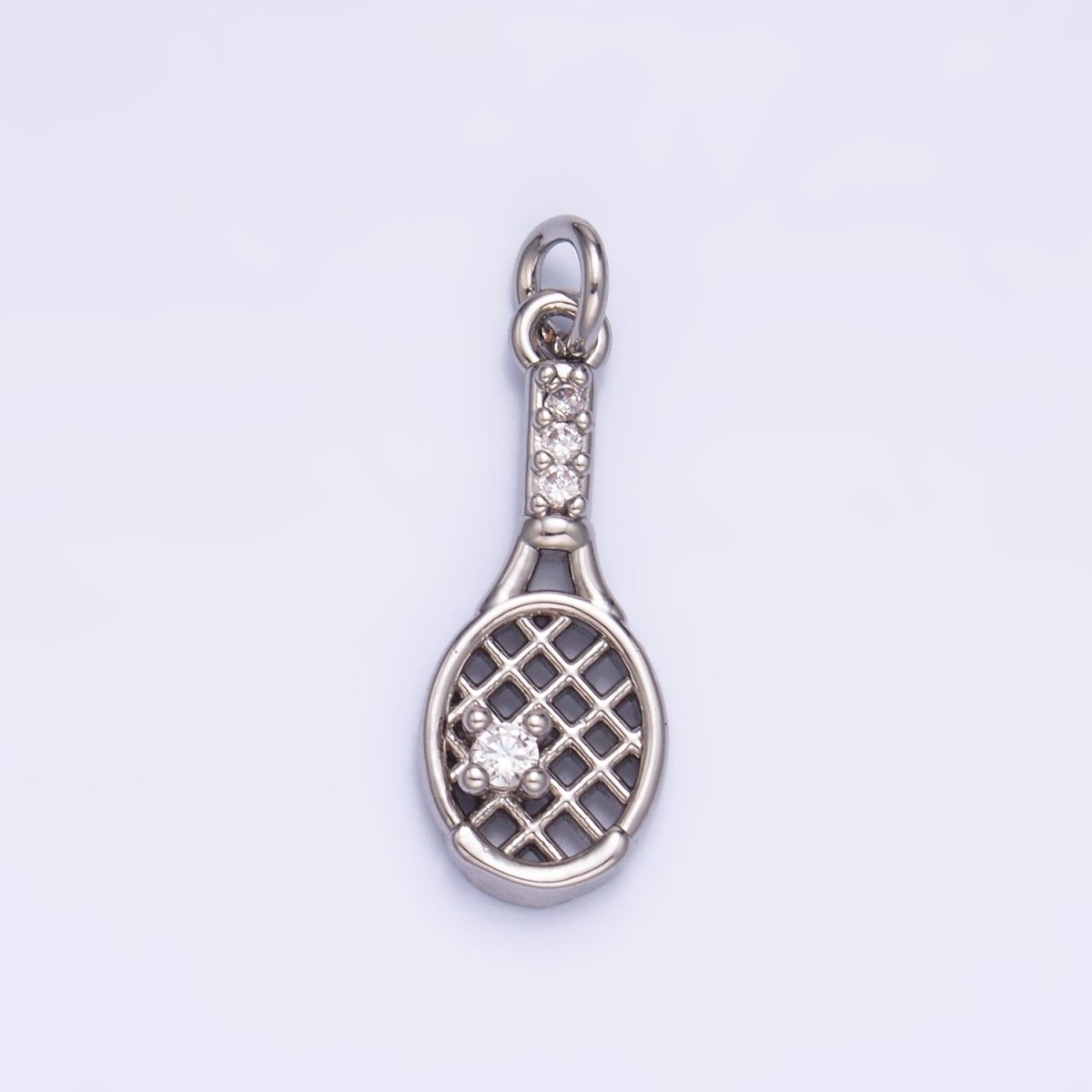 24K Gold Filled CZ Micro Paved Tennis Badminton Racket Sports Charm in Gold & Silver | X855