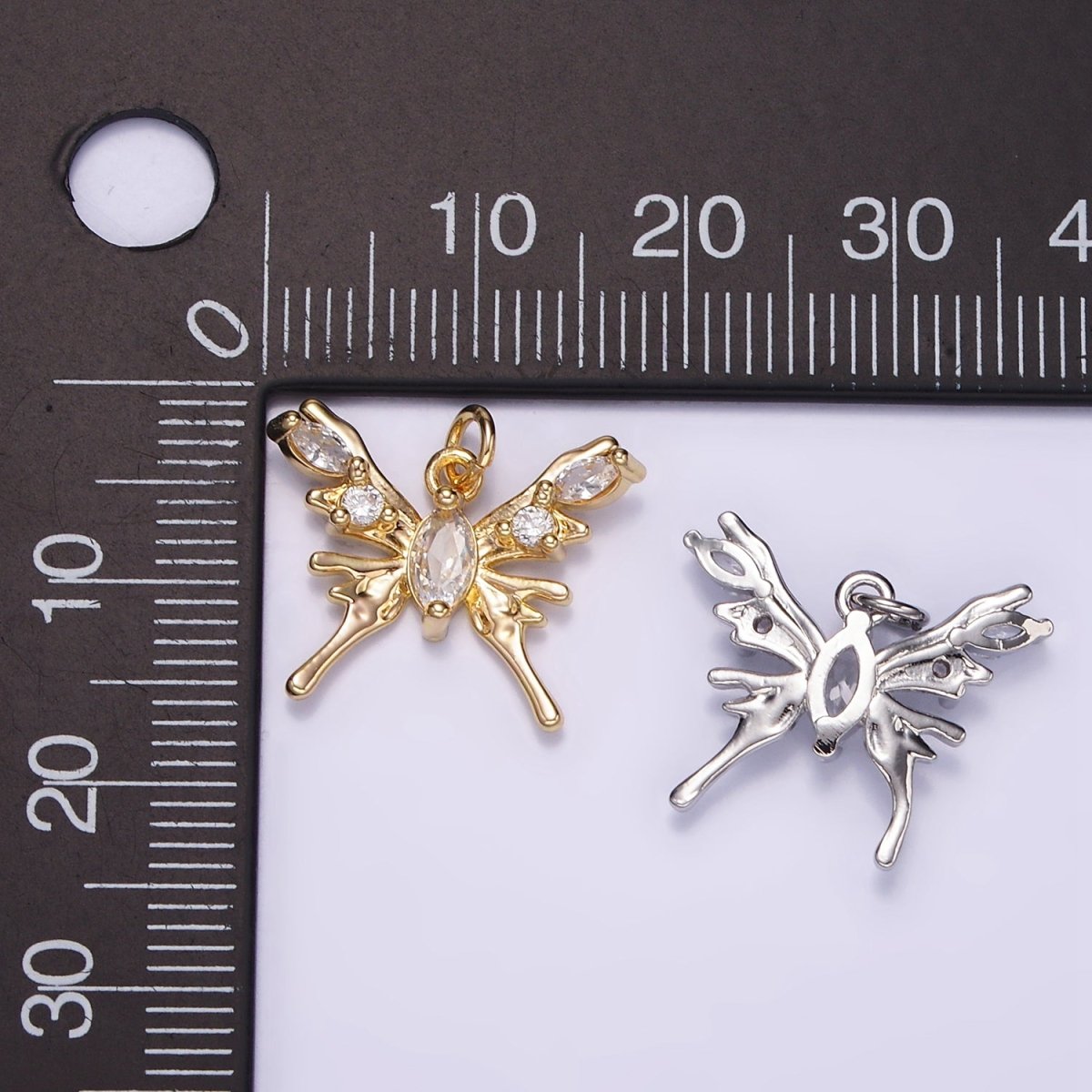 24K Gold Filled CZ Molten Drip Butterfly Insect Charm in Gold & Silver | AC170