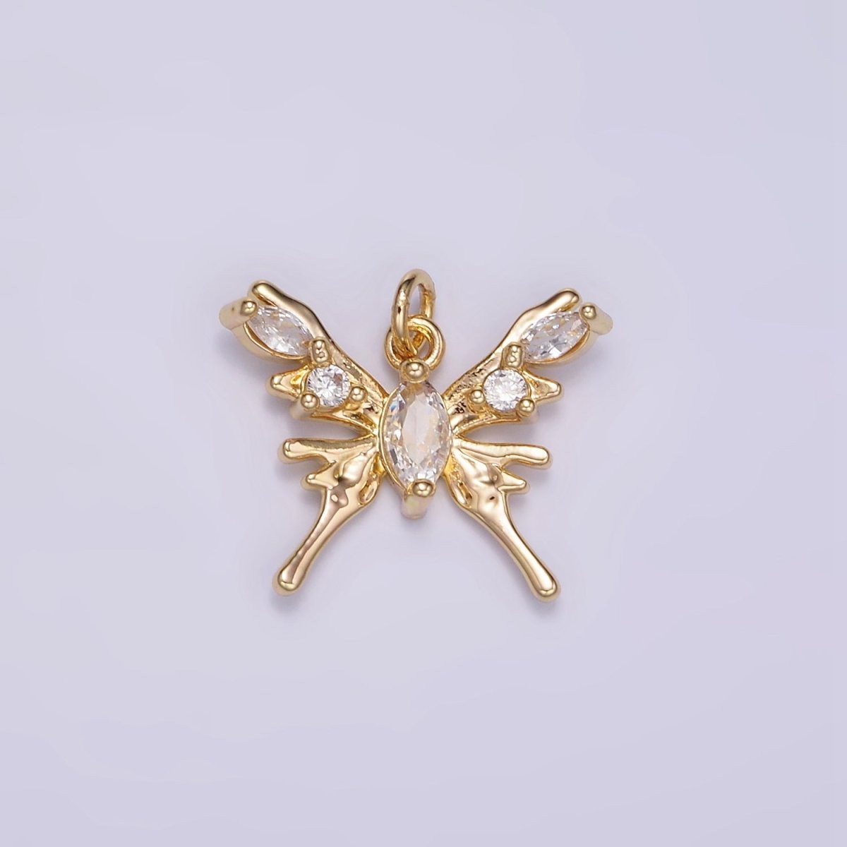 24K Gold Filled CZ Molten Drip Butterfly Insect Charm in Gold & Silver | AC170