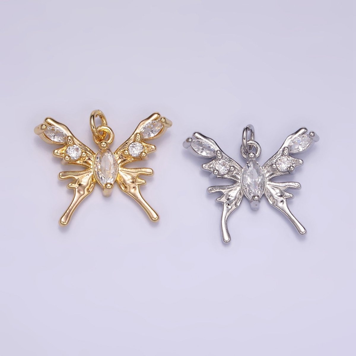 24K Gold Filled CZ Molten Drip Butterfly Insect Charm in Gold & Silver | AC170