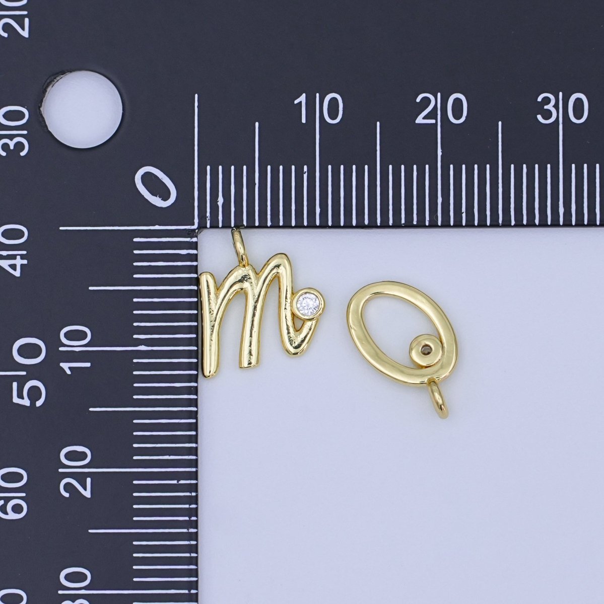 24K Gold Filled CZ "MOM" Cursive Script Charm Set | N048 - DLUXCA