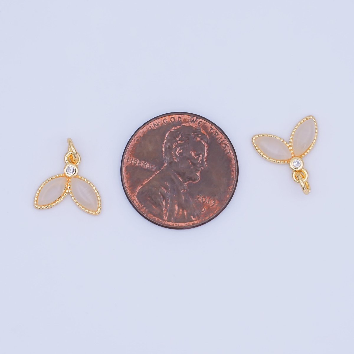 24K Gold Filled CZ Moonstone Whale Tail Charm | M917 - DLUXCA