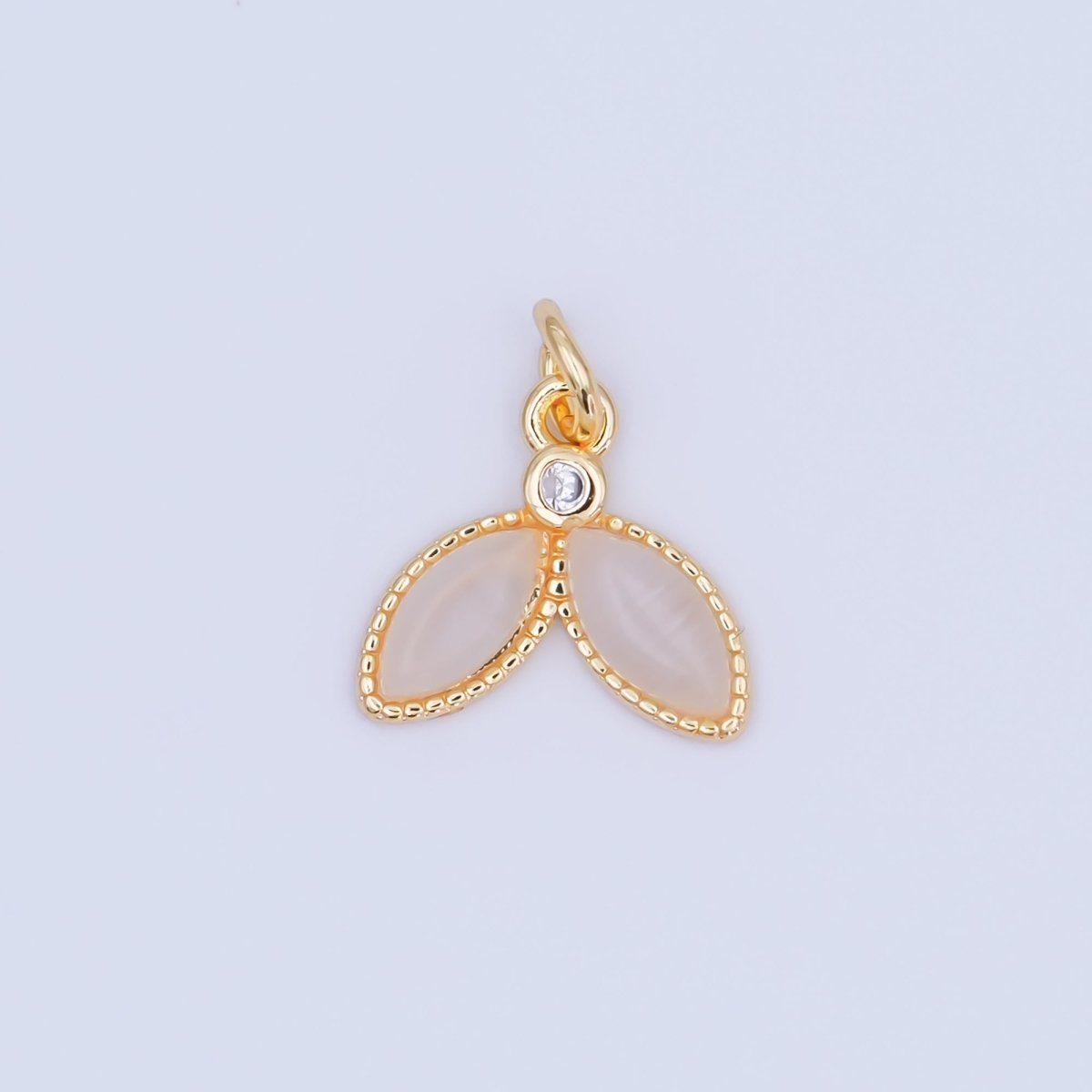 24K Gold Filled CZ Moonstone Whale Tail Charm | M917 - DLUXCA