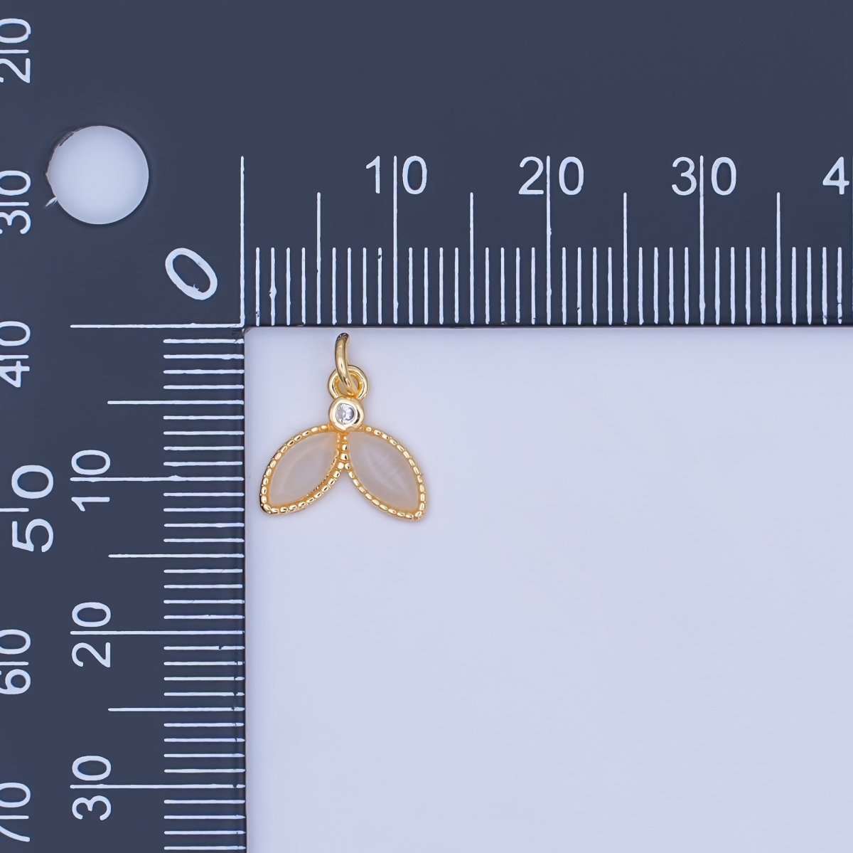 24K Gold Filled CZ Moonstone Whale Tail Charm | M917 - DLUXCA