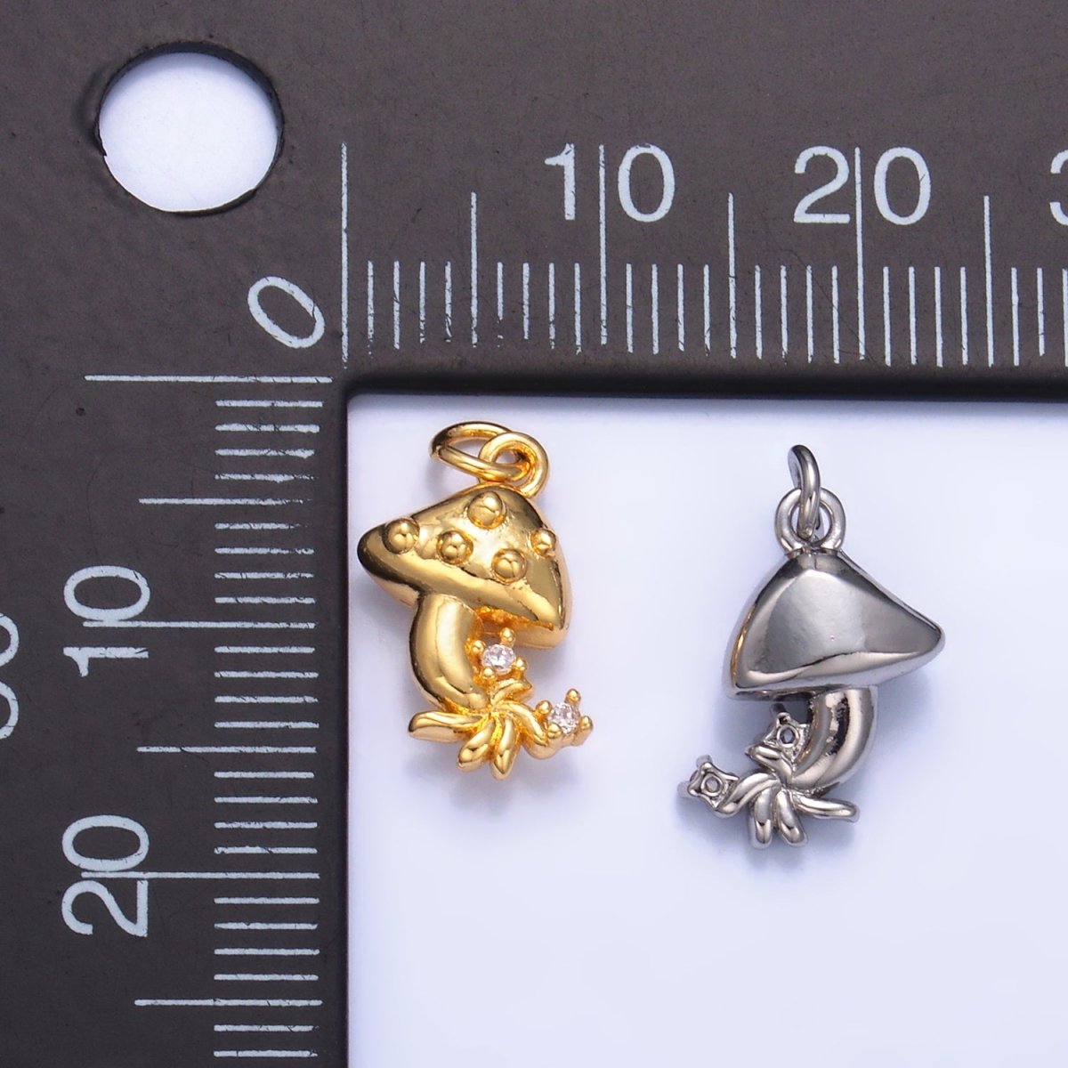 24K Gold Filled CZ Mushroom Charm in Gold & Silver | W355