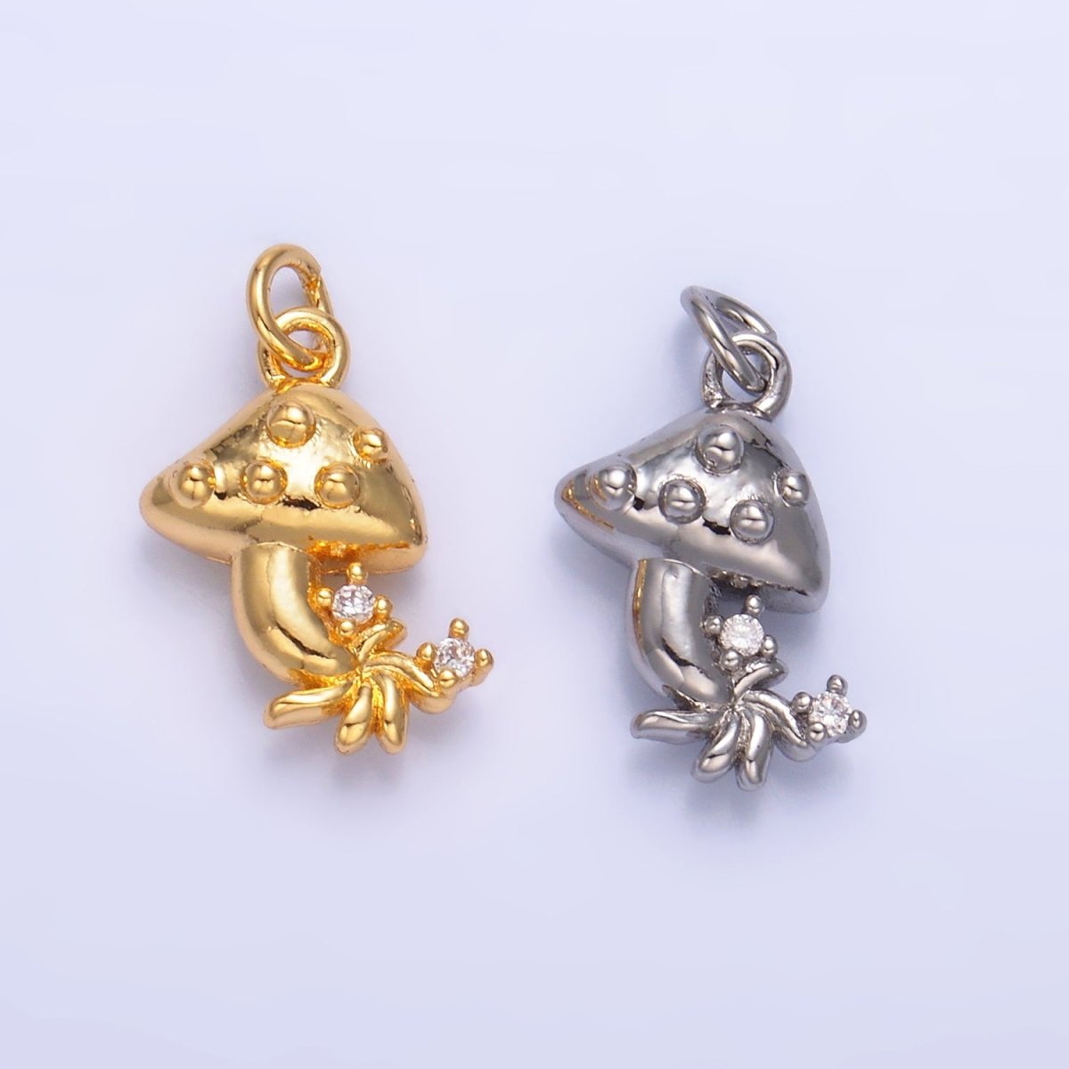 24K Gold Filled CZ Mushroom Charm in Gold & Silver | W355