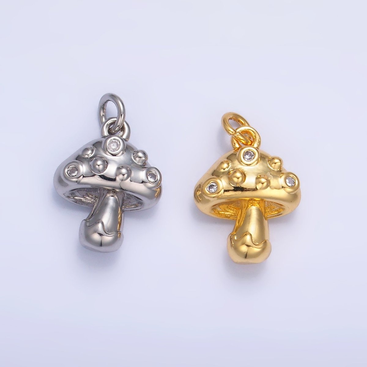 24K Gold Filled CZ Mushroom Plant Charm in Gold & Silver | W353