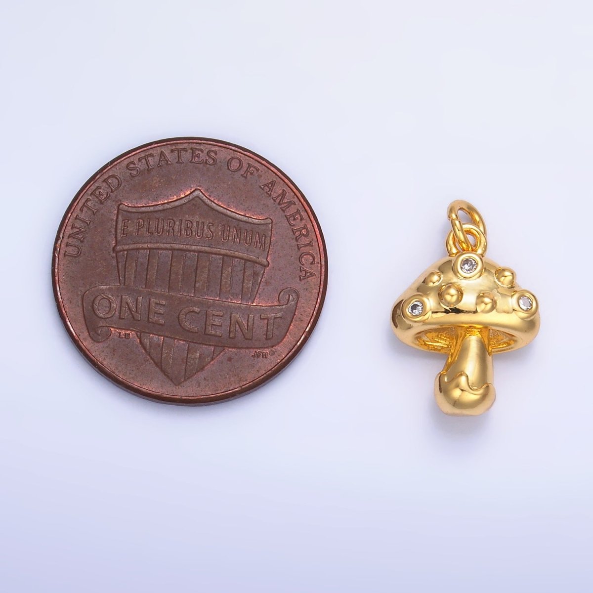24K Gold Filled CZ Mushroom Plant Charm in Gold & Silver | W353