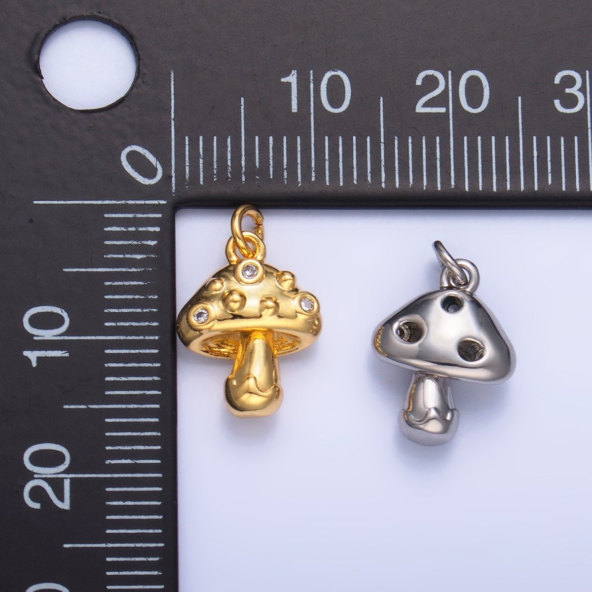 24K Gold Filled CZ Mushroom Plant Charm in Gold & Silver | W353