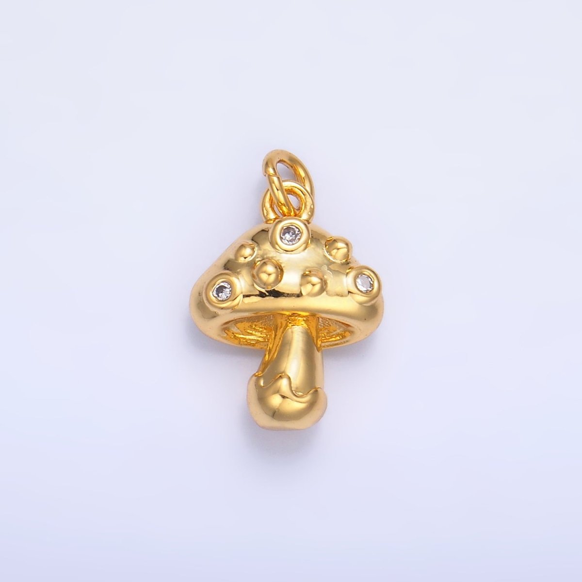24K Gold Filled CZ Mushroom Plant Charm in Gold & Silver | W353