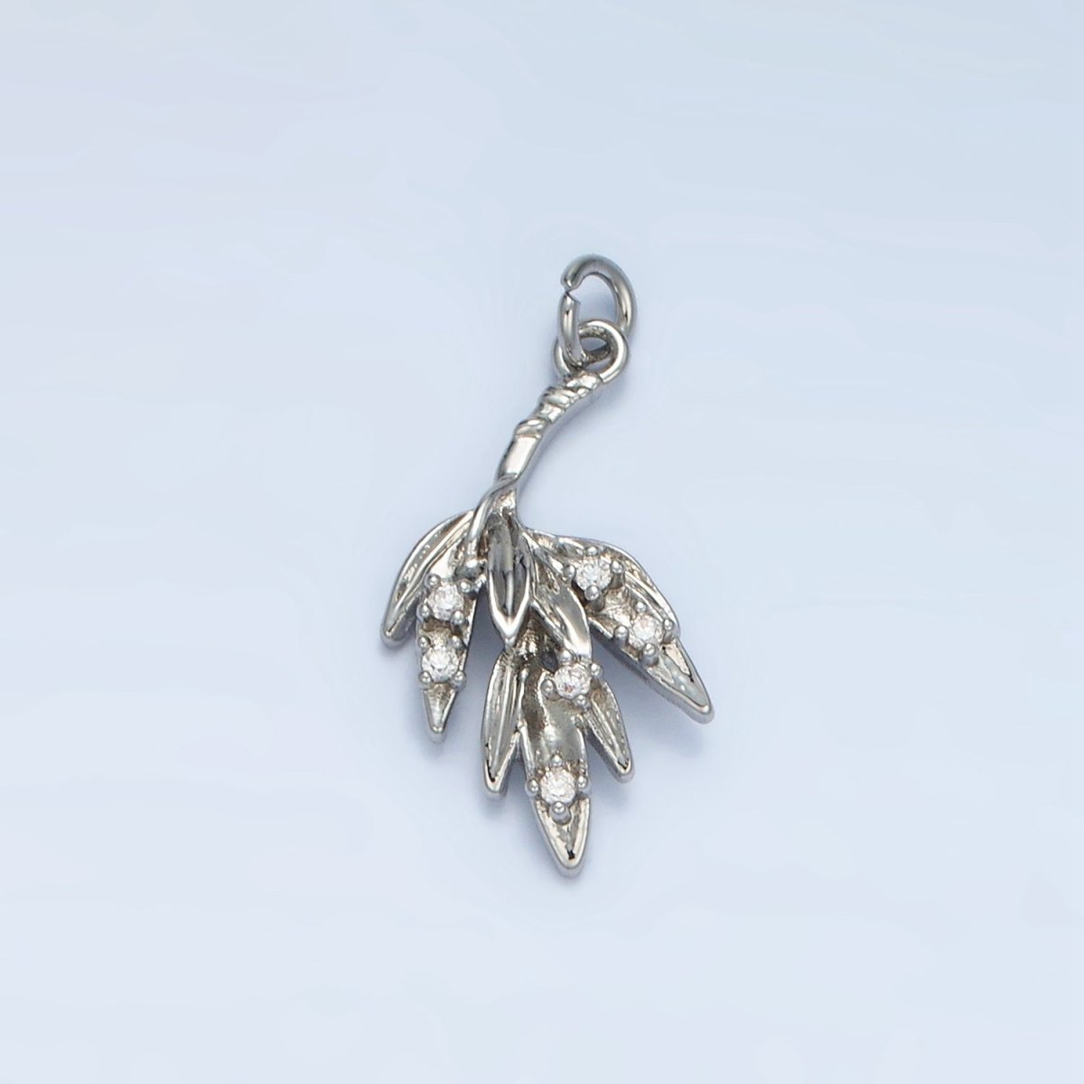 24K Gold Filled CZ Olive Branch Leaf Nature Charm in Gold & Silver | E381