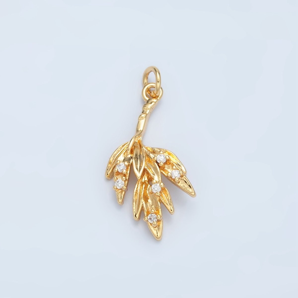 24K Gold Filled CZ Olive Branch Leaf Nature Charm in Gold & Silver | E381