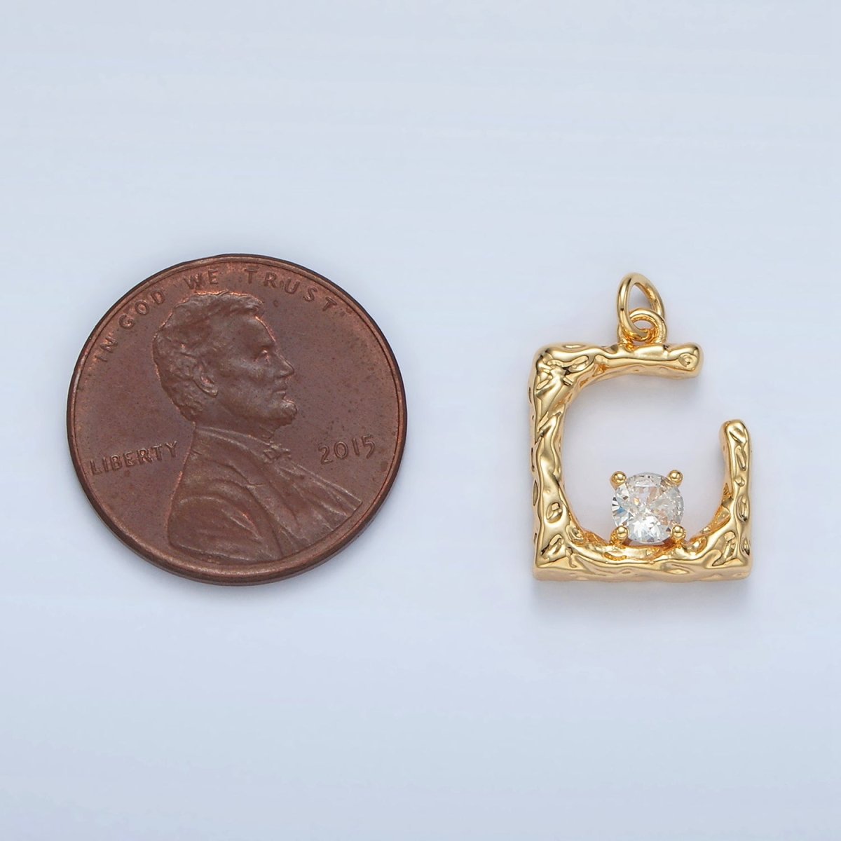 24K Gold Filled CZ Open Curved Square Hammered Charm in Gold & Silver | AG927