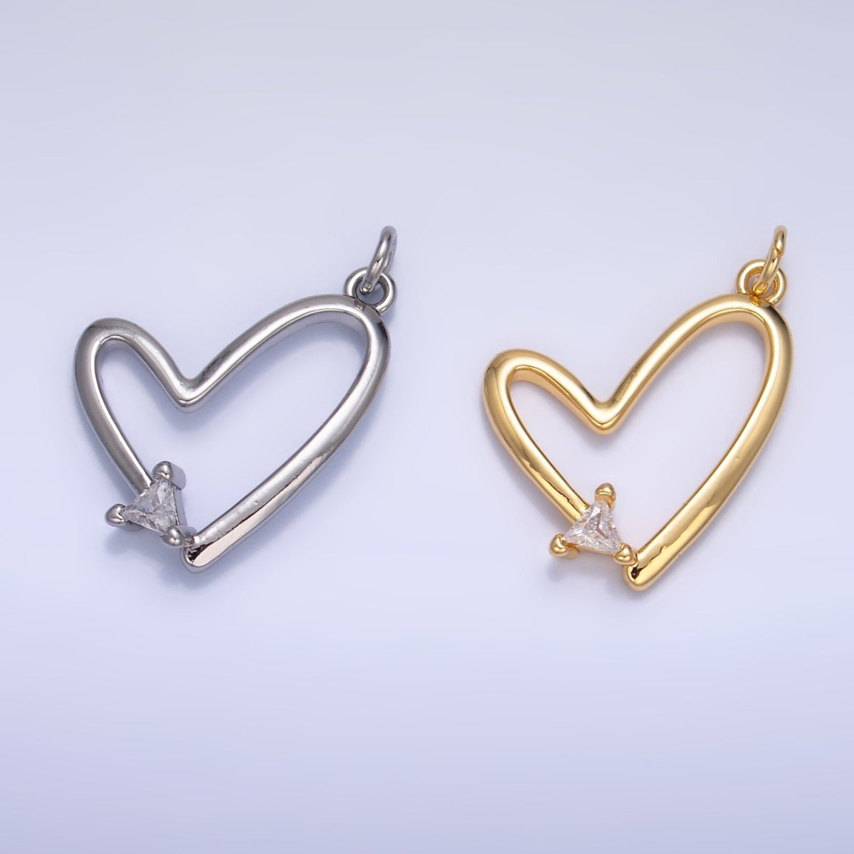 24K Gold Filled CZ Open Heart Charm in Gold & Silver | W352