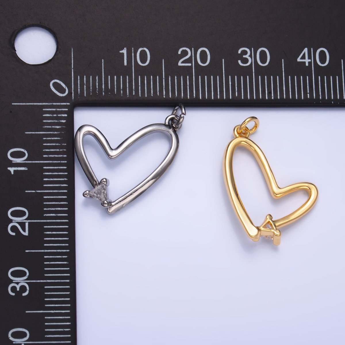 24K Gold Filled CZ Open Heart Charm in Gold & Silver | W352