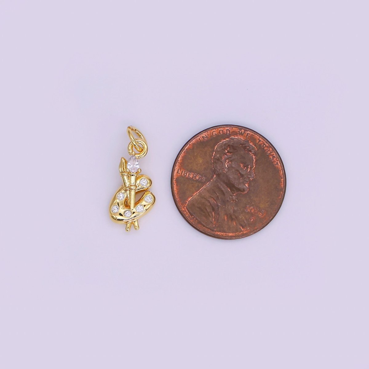 24K Gold Filled CZ Paint Brush Tool Charm | AF422 - DLUXCA