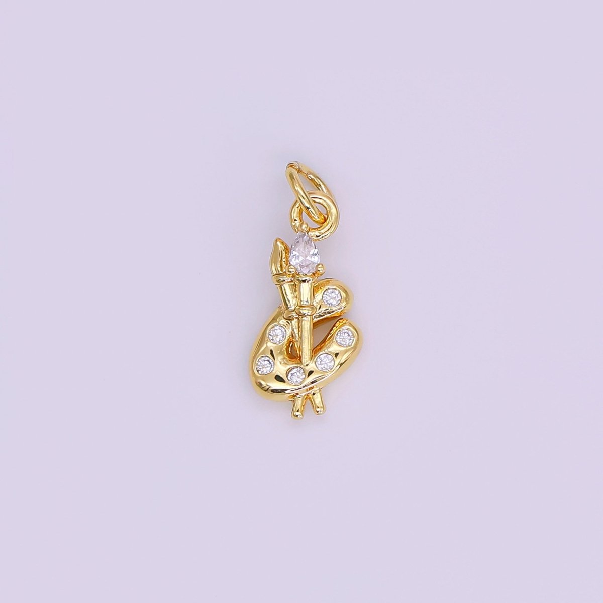 24K Gold Filled CZ Paint Brush Tool Charm | AF422 - DLUXCA