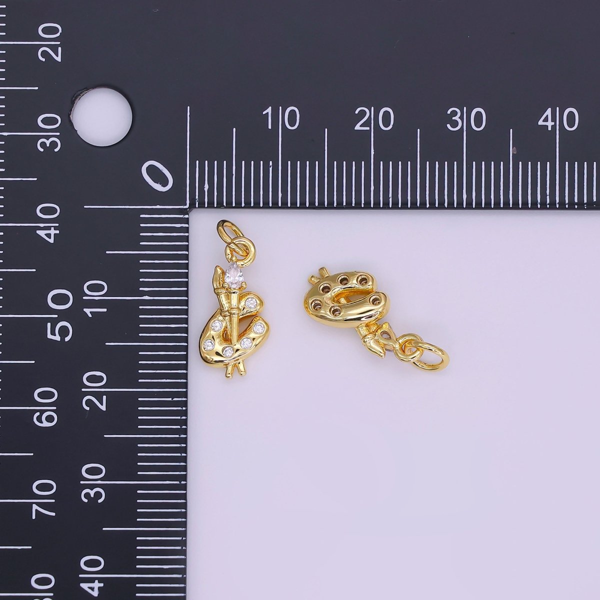 24K Gold Filled CZ Paint Brush Tool Charm | AF422 - DLUXCA