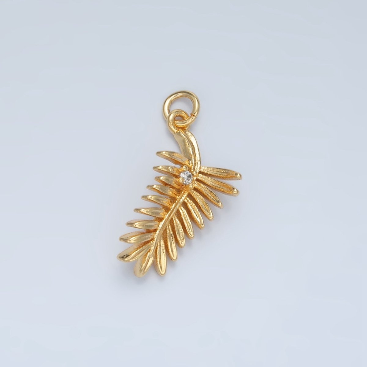24K Gold Filled CZ Palm Leaf Nature Charm in Gold & Silver | E377